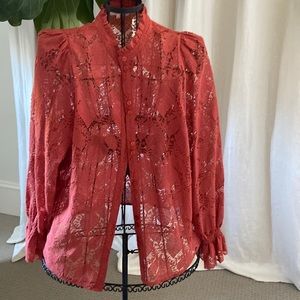 Part Two burnt orange lace blouse.